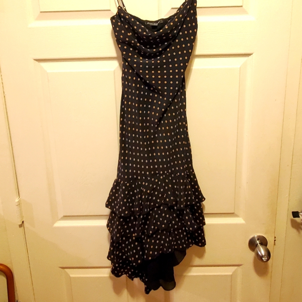 Vintage 90s Betsey Johnson Black and Beige Polka Dot Evening Dress Sz 6
